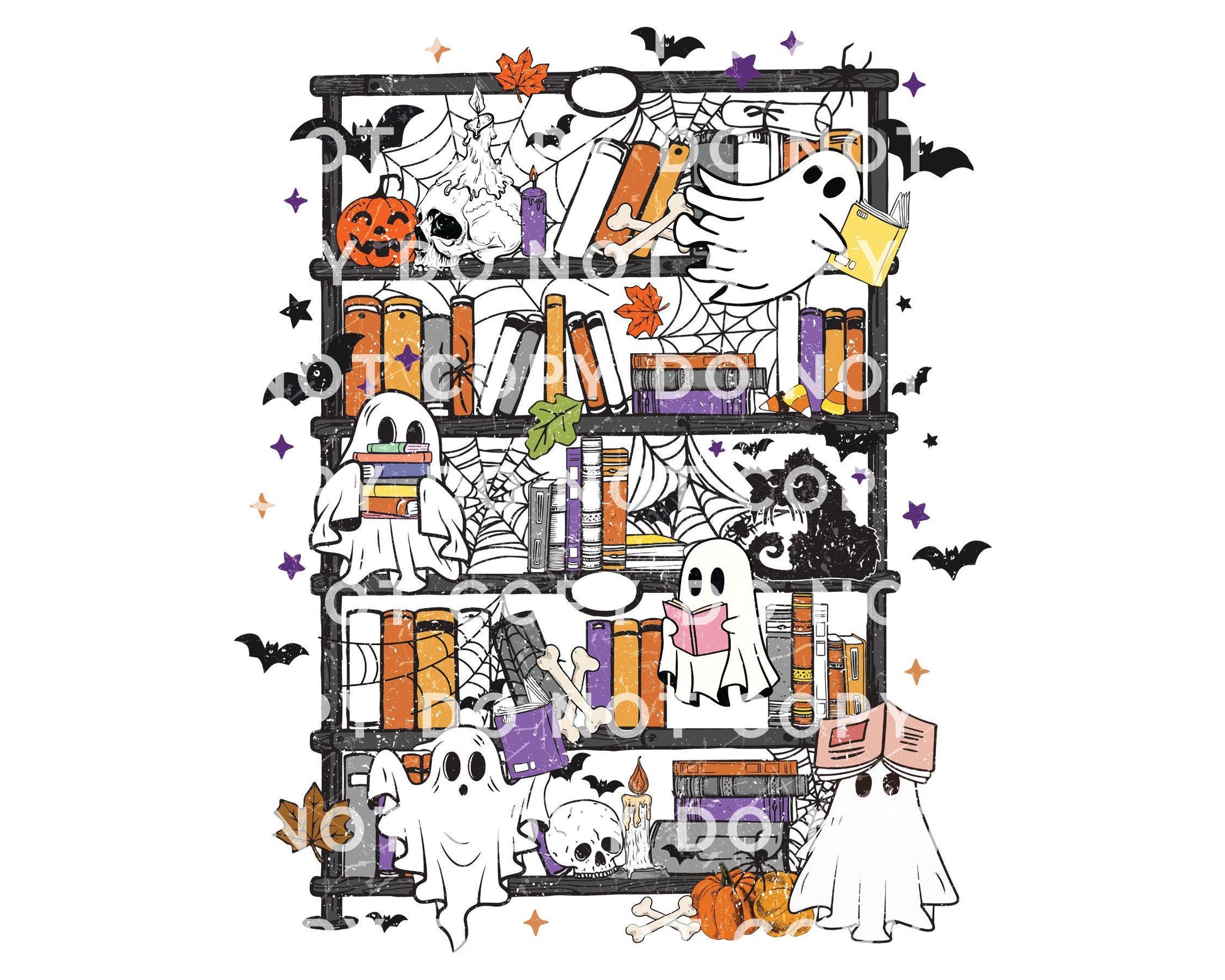 Halloween Bookshelf DTF Transfer, Ready to Press, T-shirt Transfer, Heat Transfer, Direct to Film, Fall, Boo, Bookish, Book Lover, Ghosts