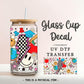 School Collage UV DTF Glass Can Wrap for 16 oz Libbey Beer Can, Sticker, Permanent Adhesive Decal, No Heat, Waterproof, Teacher Gift