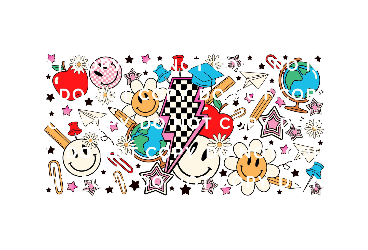 School Collage UV DTF Glass Can Wrap for 16 oz Libbey Beer Can, Sticker, Permanent Adhesive Decal, No Heat, Waterproof, Teacher Gift