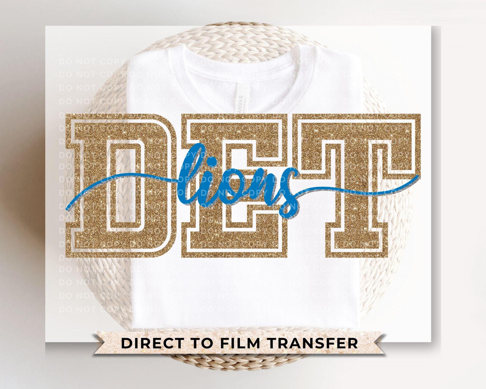 Detroit Football DTF Transfers, Ready to Press, T-shirt Transfer, Heat Transfer, Direct to Film, Sports Fan Apparel, Girly, FAUX Glitter