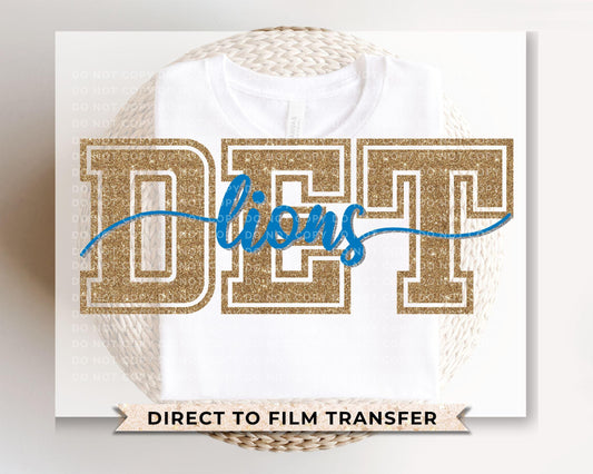 Detroit Football DTF Transfers, Ready to Press, T-shirt Transfer, Heat Transfer, Direct to Film, Sports Fan Apparel, Girly, FAUX Glitter