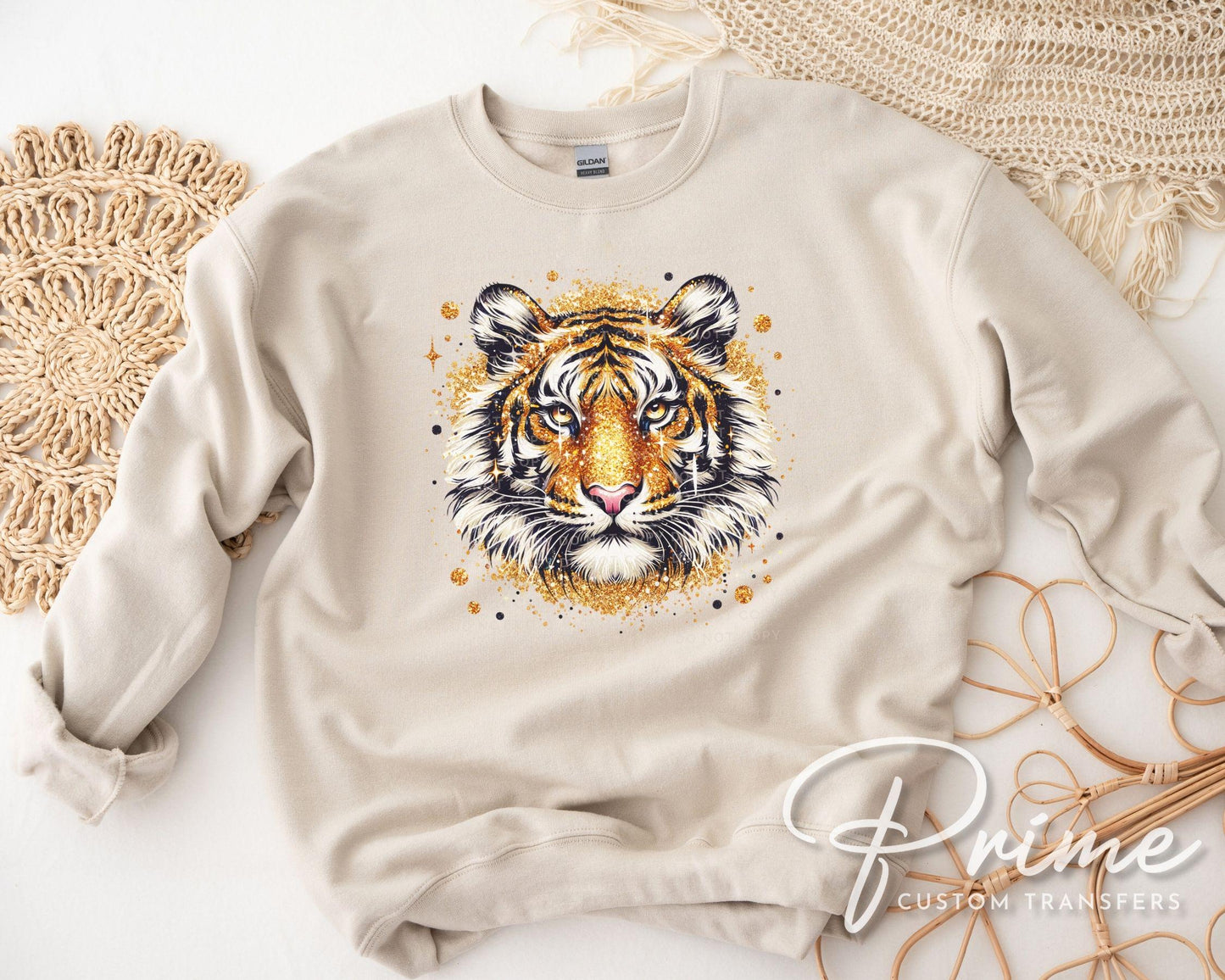 Tiger Mascot DTF Transfer, Ready to Press, T-shirt Transfer, Heat Transfer, Direct to Film, Football, Baseball, Basketball, FAUX Glitter
