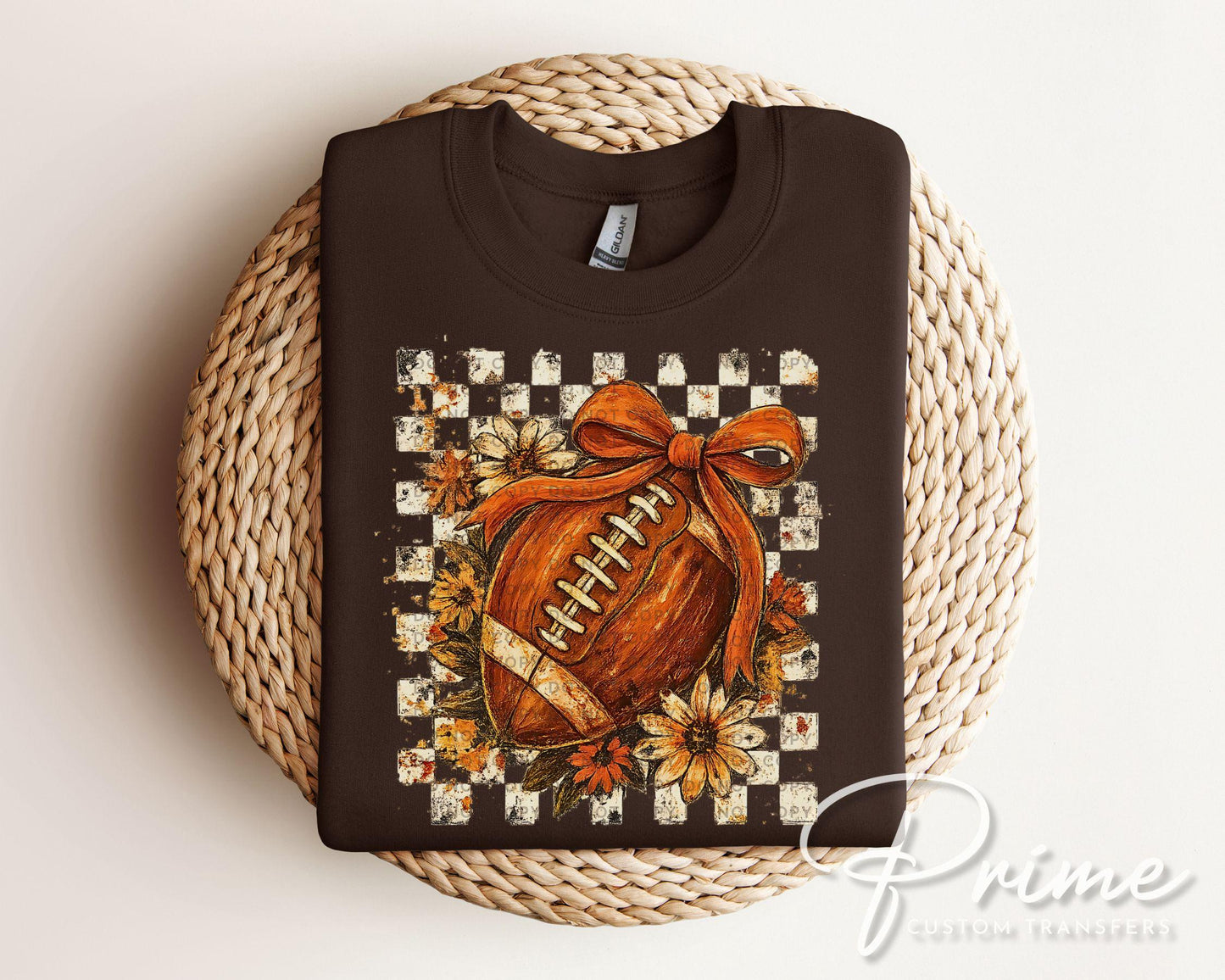 Fall Checkered Football DTF Transfer, Ready to Press, T-shirt Transfer, Heat Transfer, Direct to Film, Game Day Shirt, Touchdown, Coquette