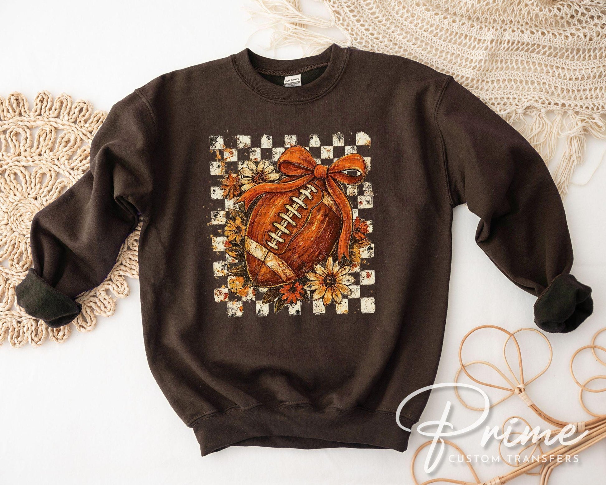 Fall Checkered Football DTF Transfer, Ready to Press, T-shirt Transfer, Heat Transfer, Direct to Film, Game Day Shirt, Touchdown, Coquette