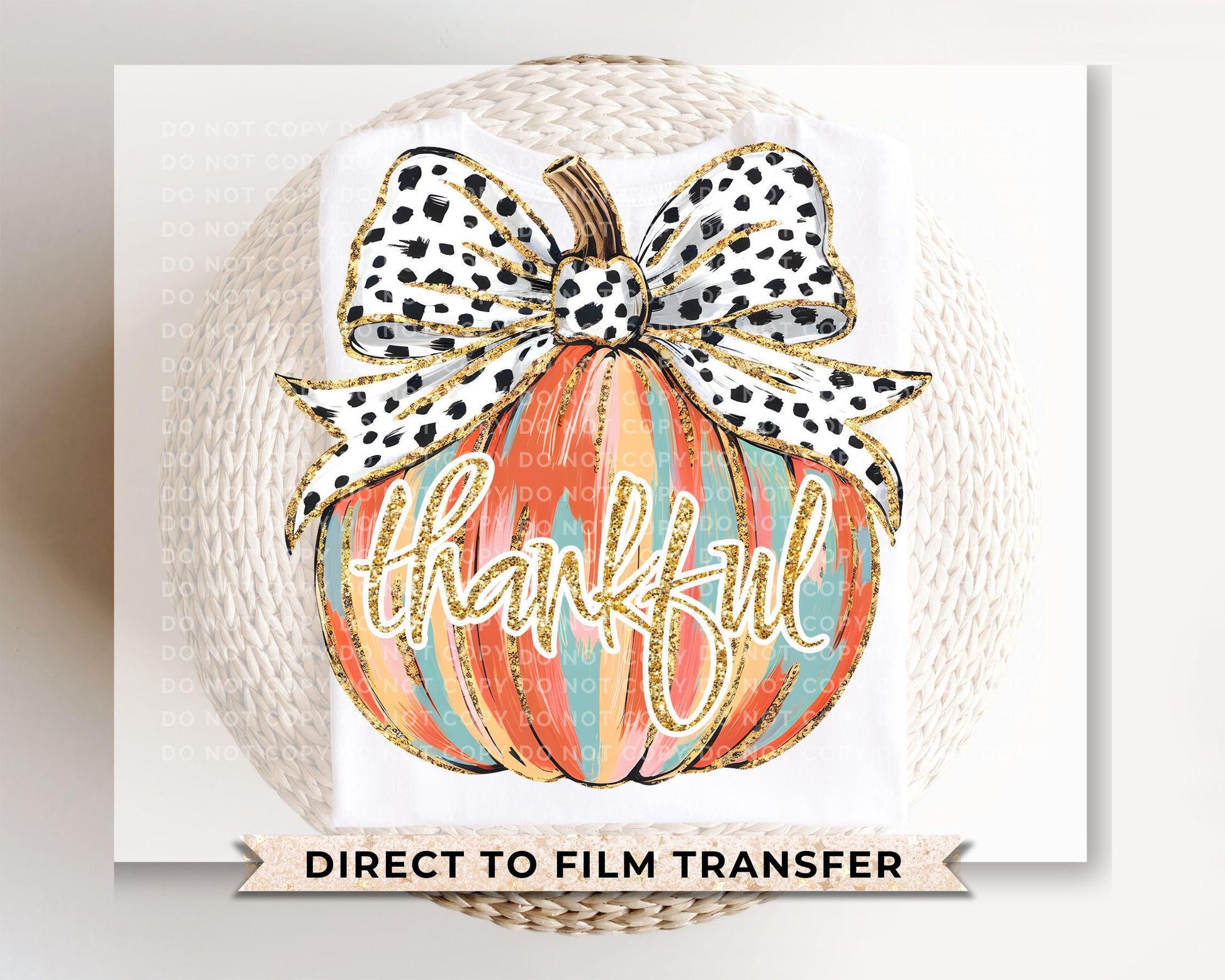 Polka Dot Thankful Pumpkin DTF Transfer, Ready to Press, Thanksgiving T-shirt Transfer, Heat Transfer, Direct to Film