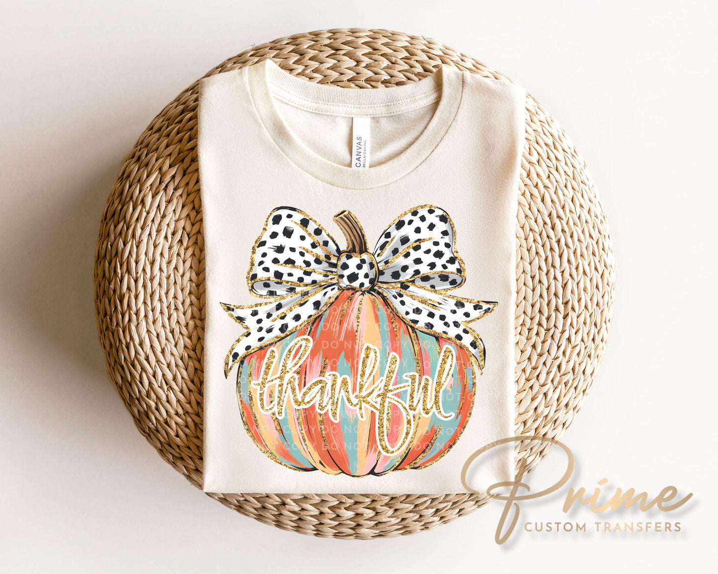 Polka Dot Thankful Pumpkin DTF Transfer, Ready to Press, Thanksgiving T-shirt Transfer, Heat Transfer, Direct to Film