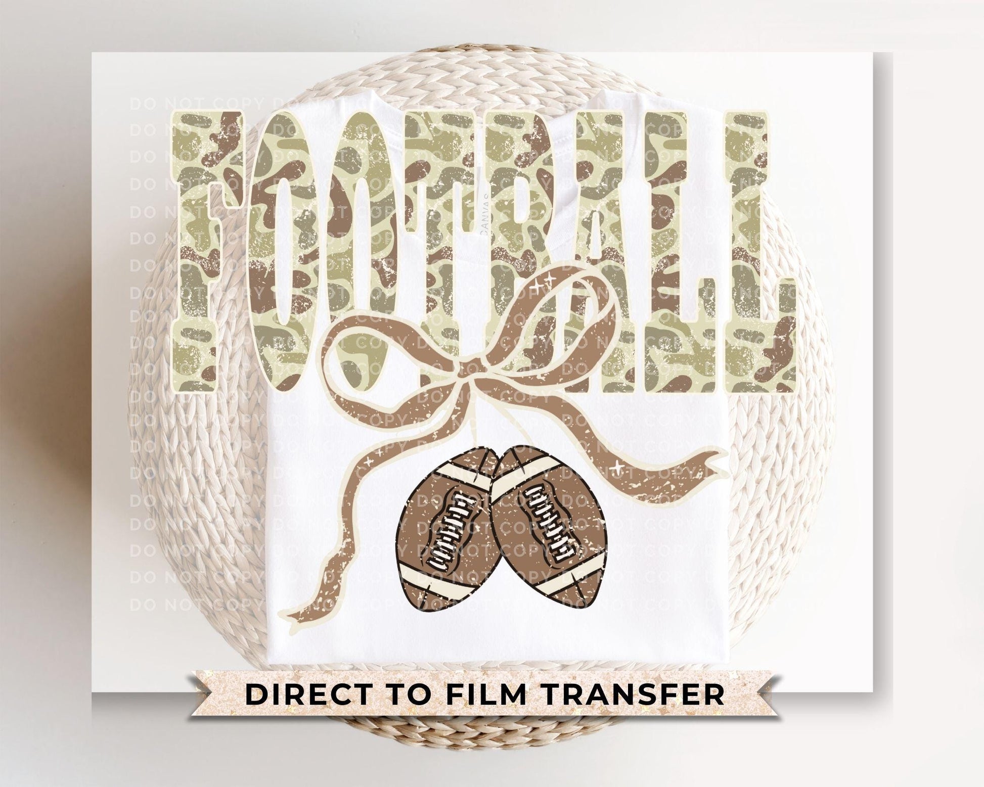 Camo Coquette Football DTF Transfer, Ready to Press, T-shirt Transfer, Heat Transfer, Direct to Film, Game Day Shirt Transfer