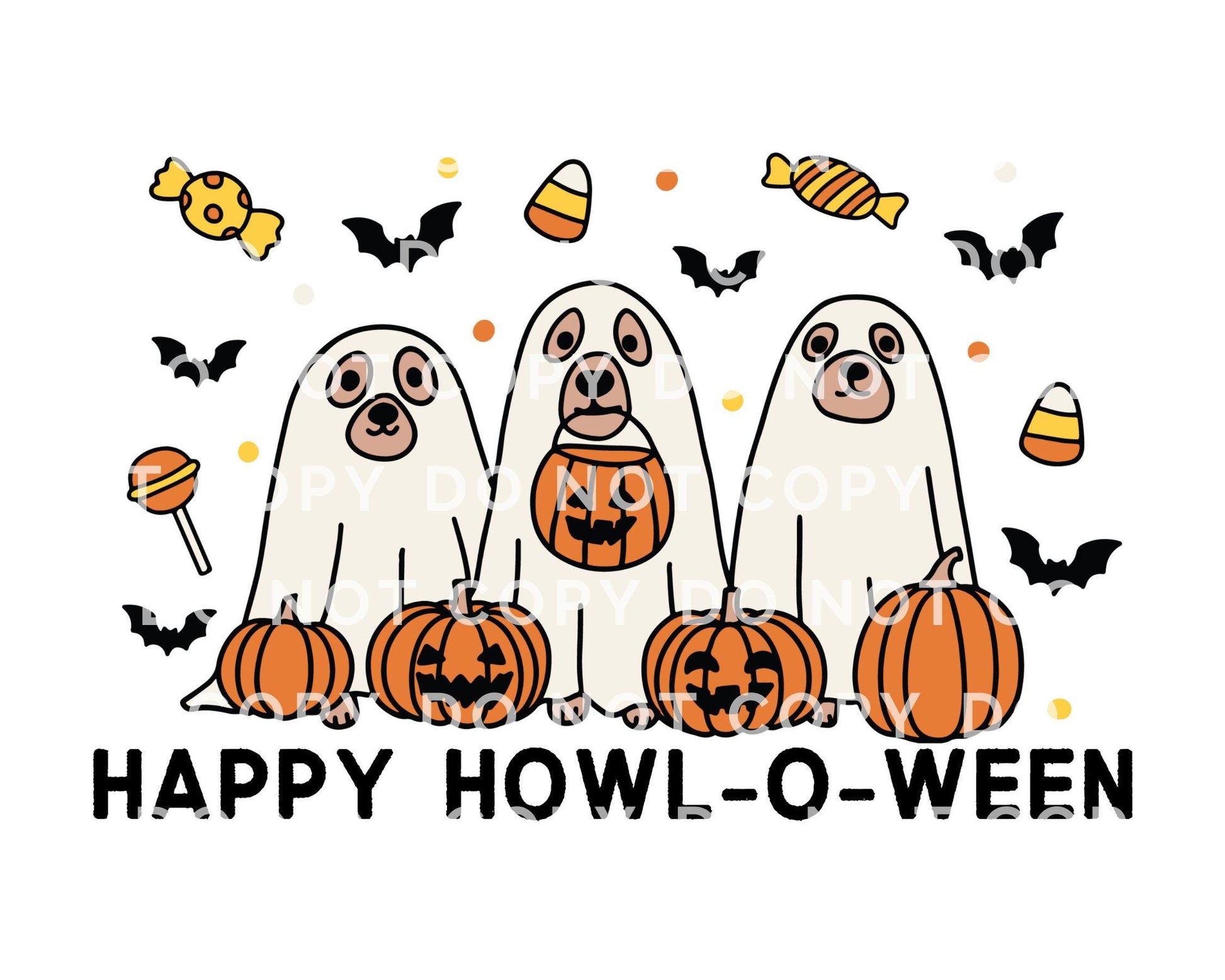 Halloween Dogs DTF Transfers, Ready to Press, T-shirt Transfers, Heat Transfer, Direct to Film, Ghost, Puppy, Pet Lover, Happy Howl-O-Ween