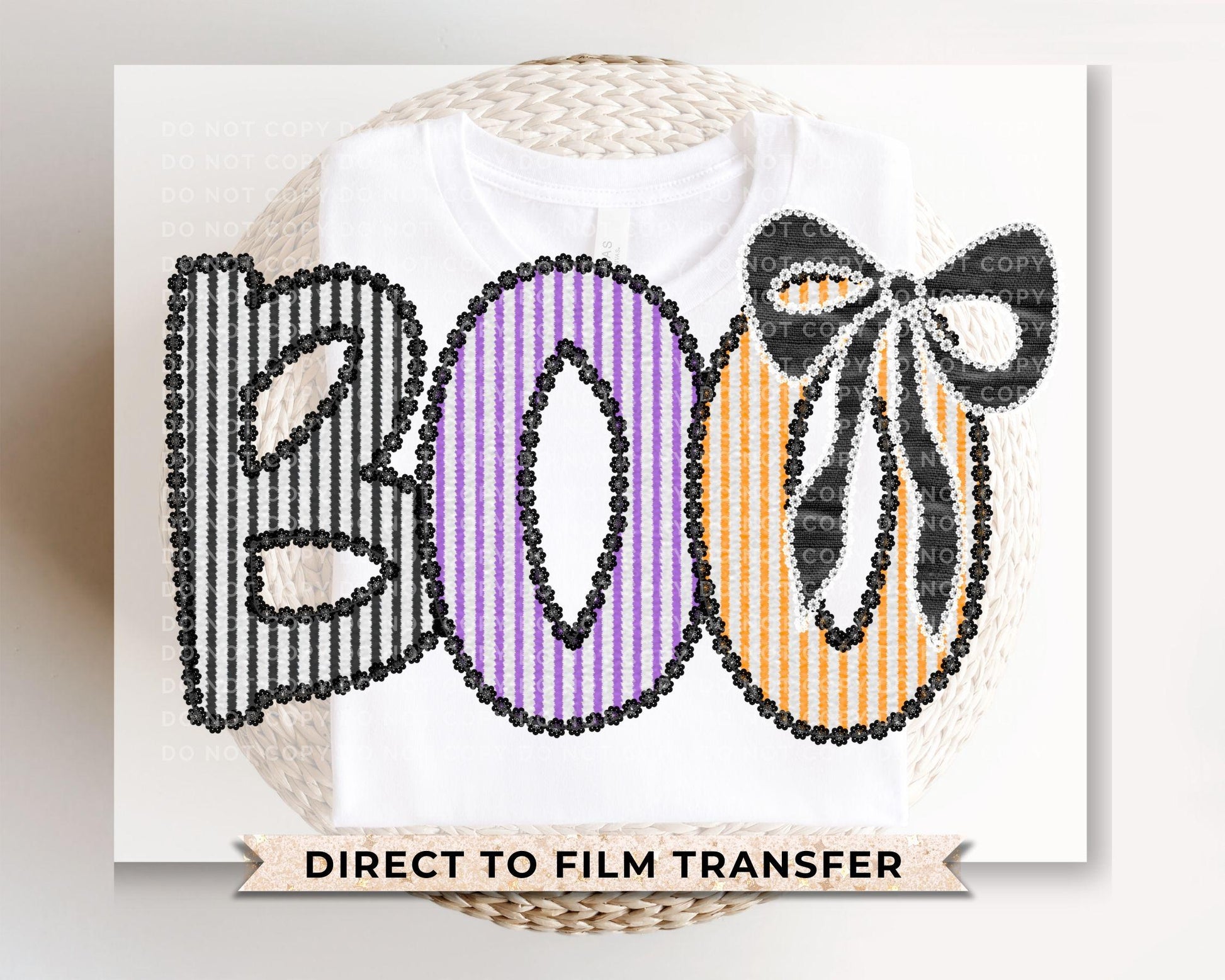 Boo Seersucker Coquette DTF Transfer, Ready to Press, T-shirt Transfer, Heat Transfer, Direct to Film, Halloween