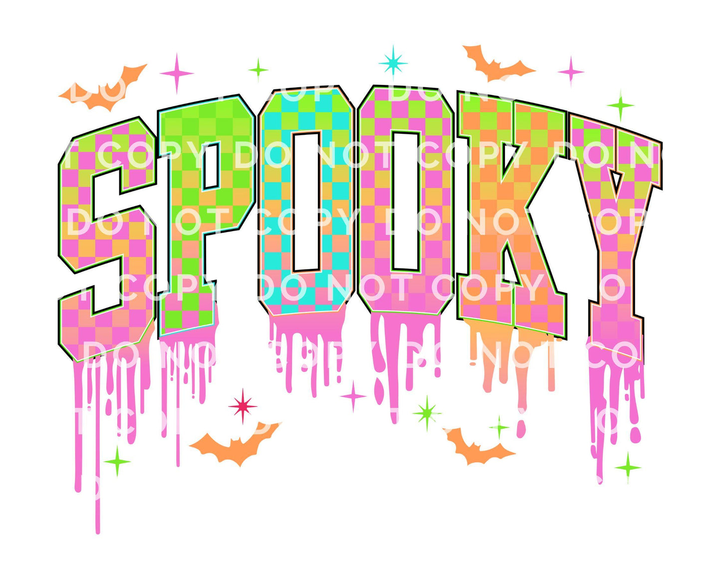 Drippy Neon Spooky DTF Transfer, Ready to Press, T-shirt Transfers, Heat Transfer, Direct to Film, Colorful, Checkered Halloween