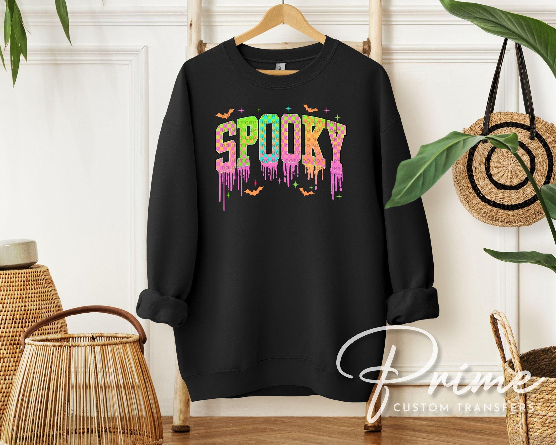 Drippy Neon Spooky DTF Transfer, Ready to Press, T-shirt Transfers, Heat Transfer, Direct to Film, Colorful, Checkered Halloween