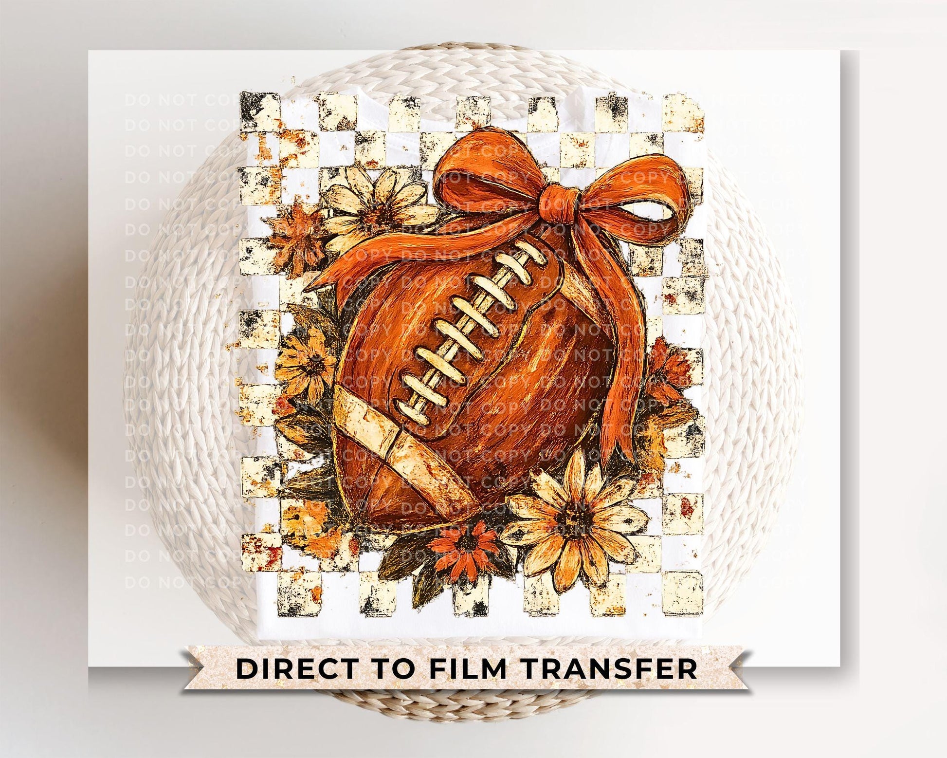 Fall Checkered Football DTF Transfer, Ready to Press, T-shirt Transfer, Heat Transfer, Direct to Film, Game Day Shirt, Touchdown, Coquette