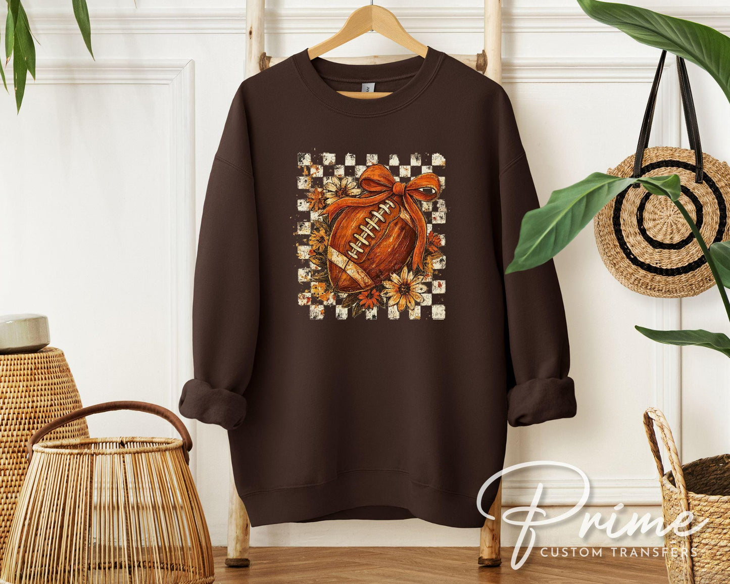 Fall Checkered Football DTF Transfer, Ready to Press, T-shirt Transfer, Heat Transfer, Direct to Film, Game Day Shirt, Touchdown, Coquette
