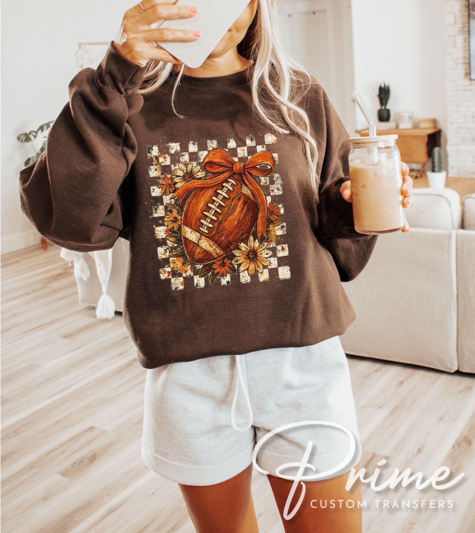 Fall Checkered Football DTF Transfer, Ready to Press, T-shirt Transfer, Heat Transfer, Direct to Film, Game Day Shirt, Touchdown, Coquette