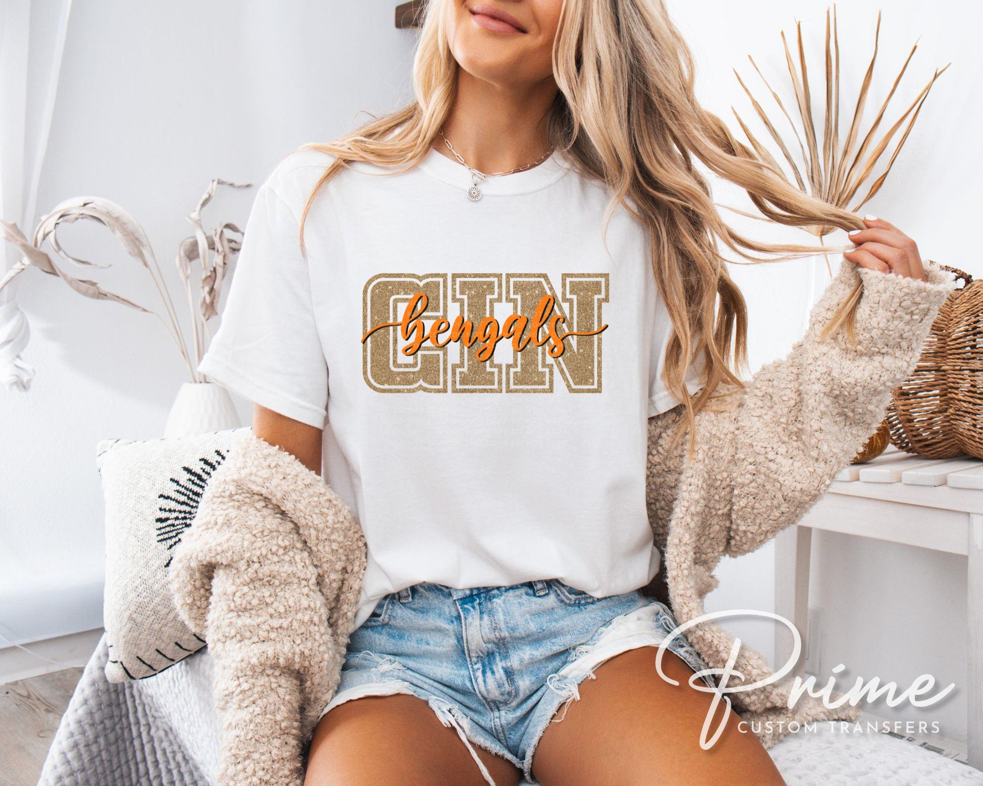 Cincinnati Football DTF Transfer | Direct to Film | Faux Glitter Effect