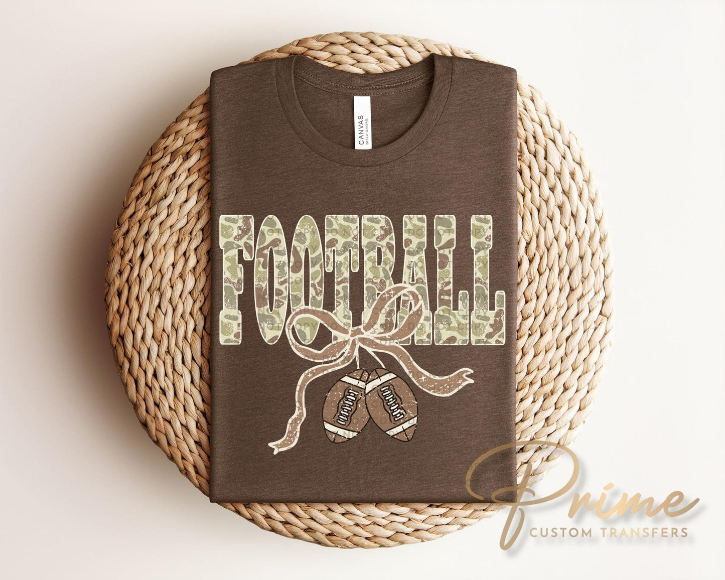 Camo Coquette Football DTF Transfer, Ready to Press, T-shirt Transfer, Heat Transfer, Direct to Film, Game Day Shirt Transfer