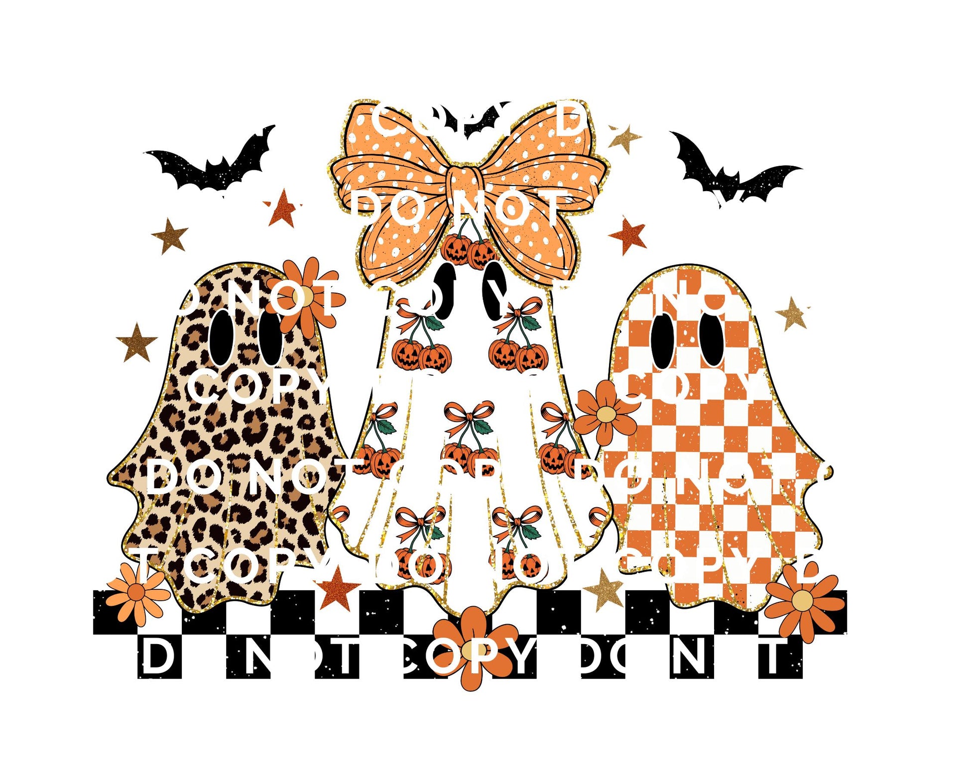 Checkered Coquette Ghosts DTF T-Shirt Transfer | Ready to Press
