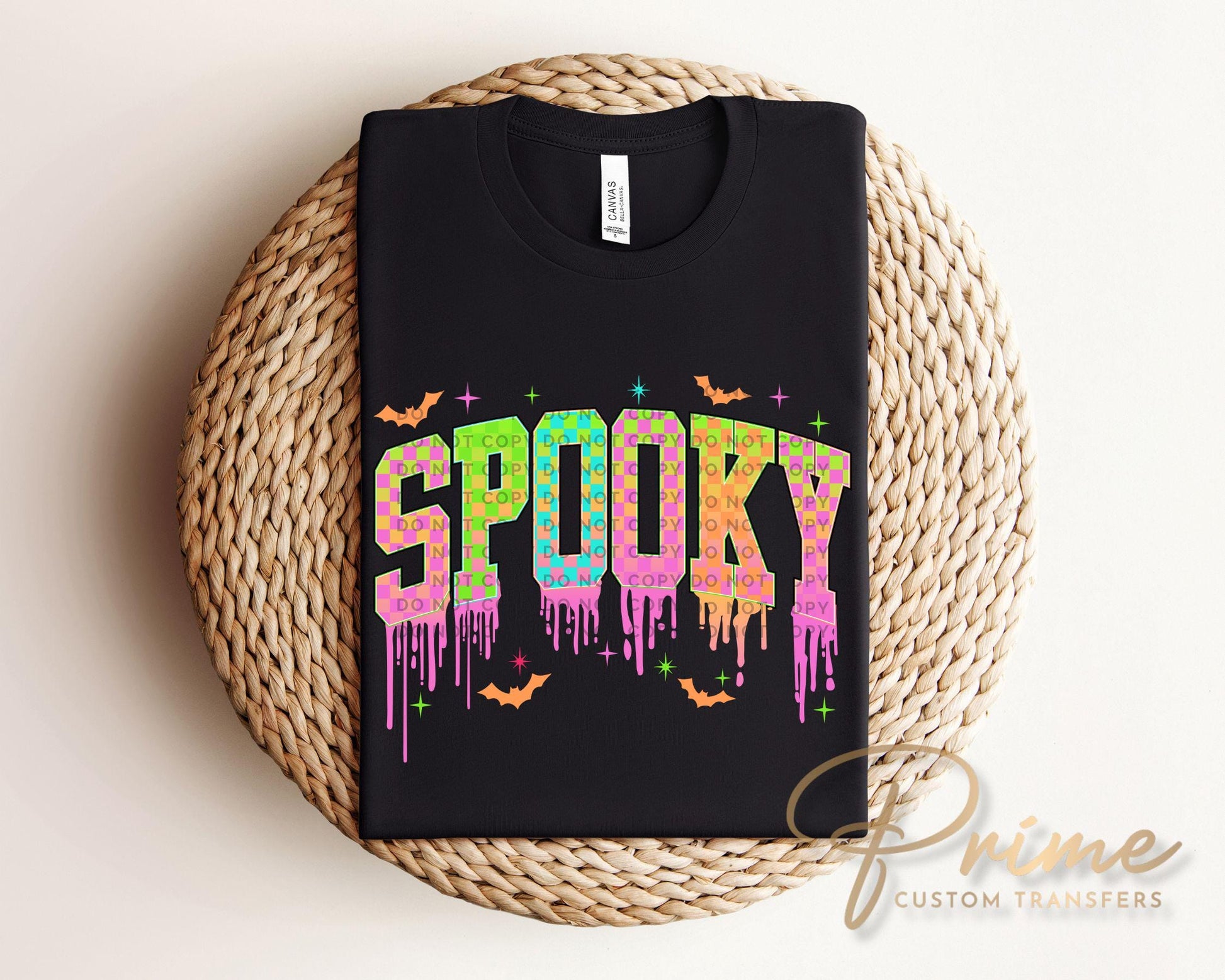 Drippy Neon Spooky DTF Transfer, Ready to Press, T-shirt Transfers, Heat Transfer, Direct to Film, Colorful, Checkered Halloween