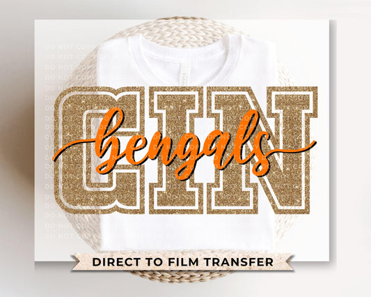 Cincinnati Football DTF Transfer | Direct to Film | Faux Glitter Effect