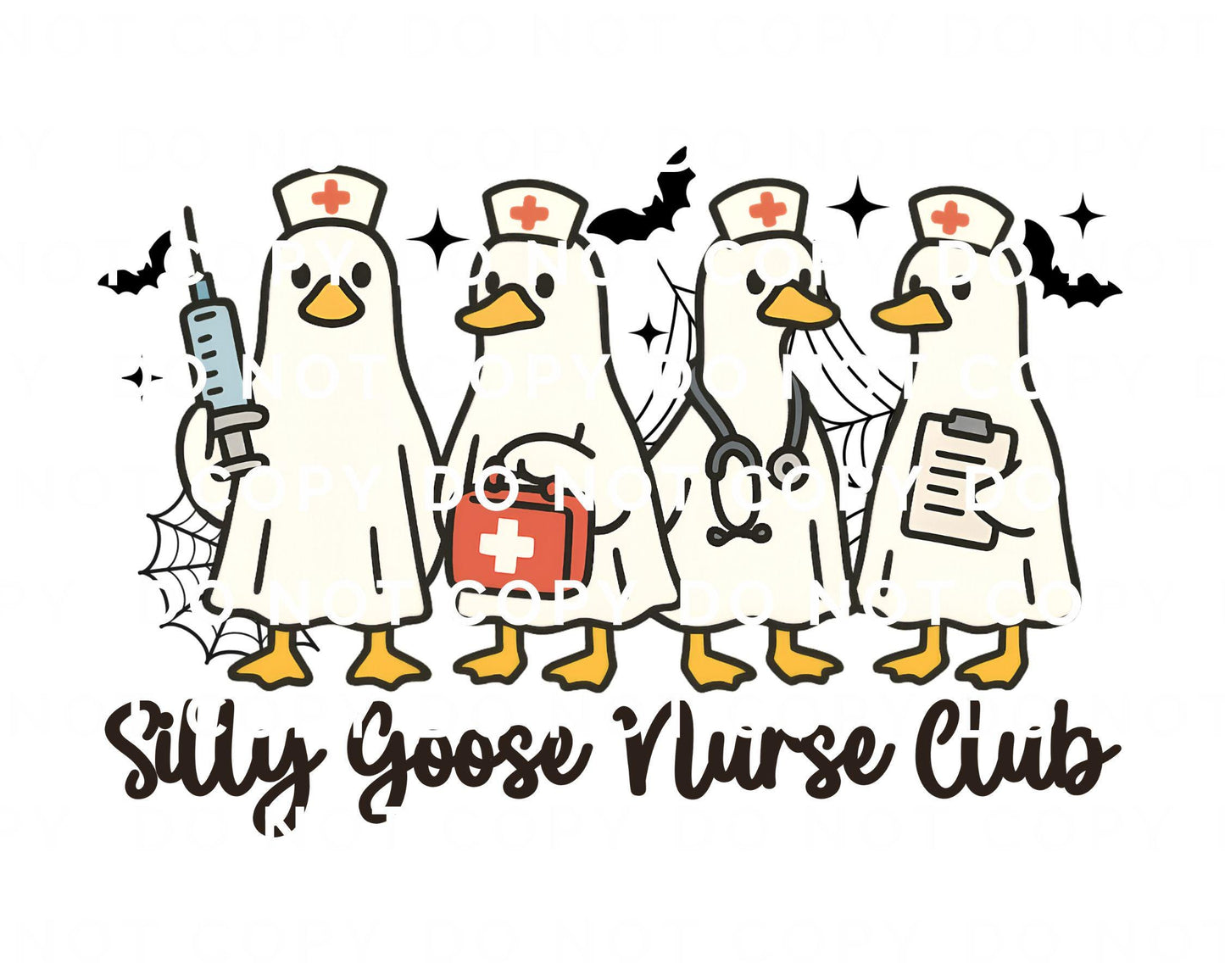 Silly Goose Nurse Club DTF Transfer, Ready to Press, T-shirt Transfer, Heat Transfer, Direct to Film, Halloween Nurse Shirt Decal