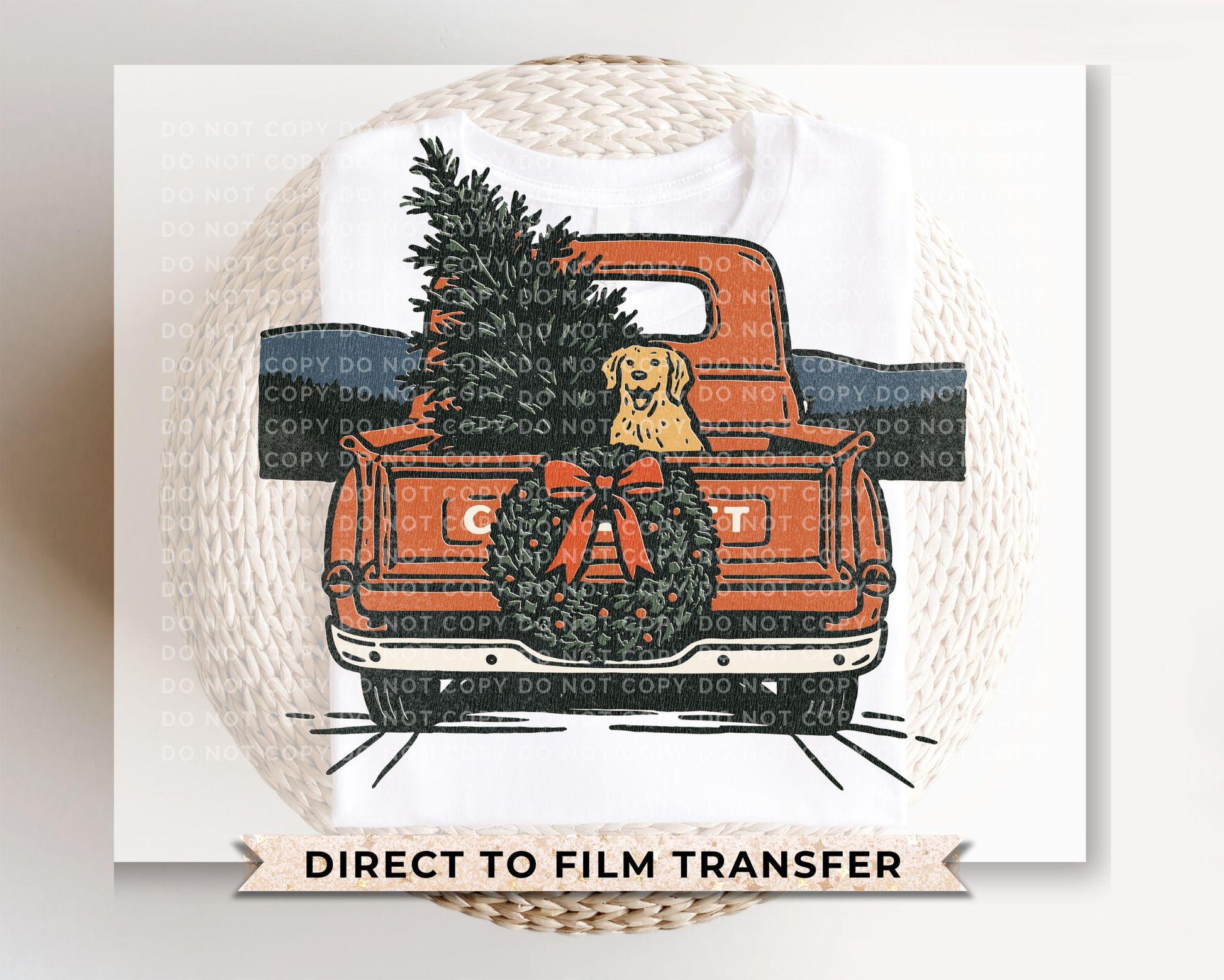 Christmas Truck DTF Transfer, Trendy Christmas, DTF Christmas, Ready to Press, Red Pickup with Dog