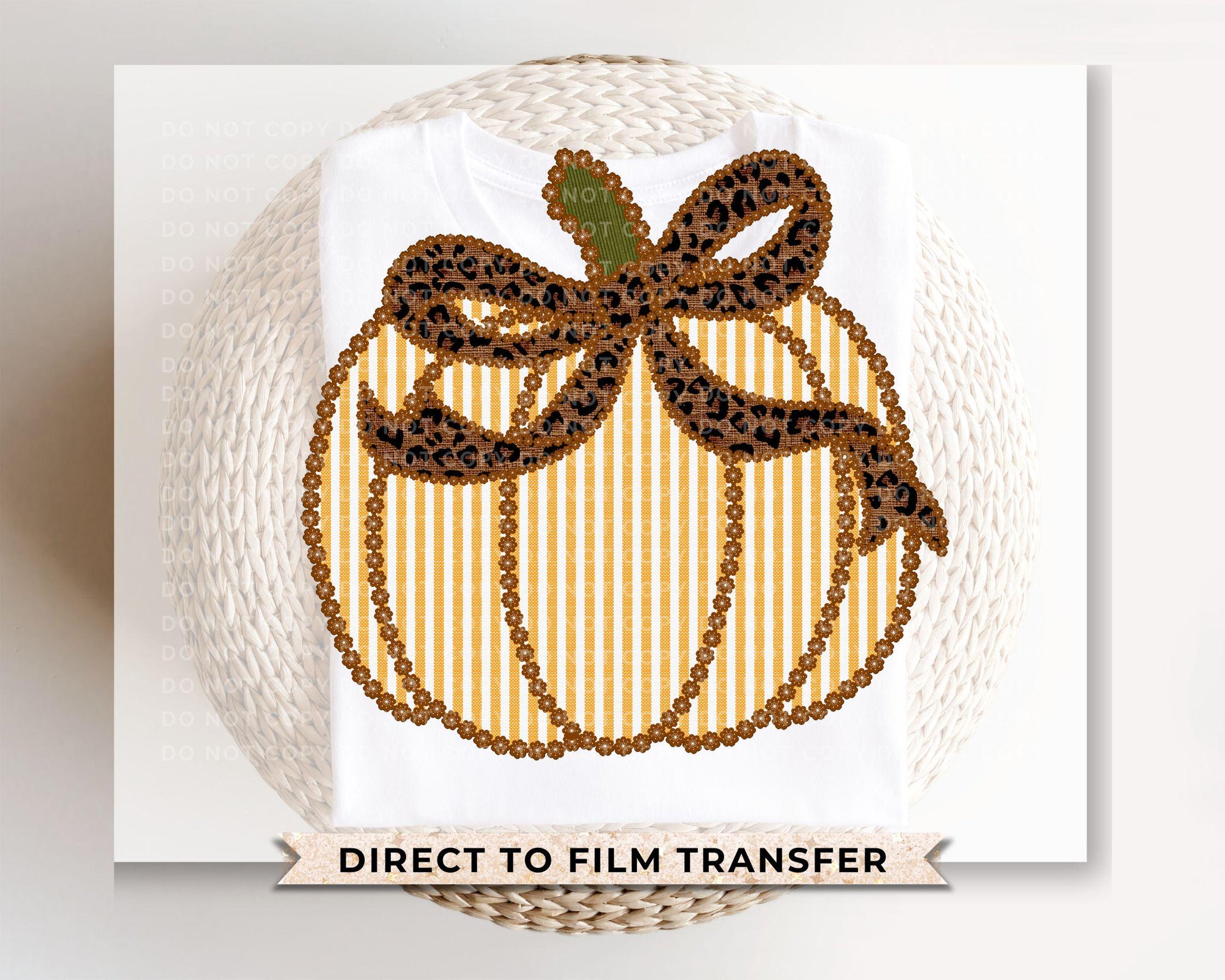 Coquette Seersucker Pumpkin DTF Transfer, Trendy, Ready to Press