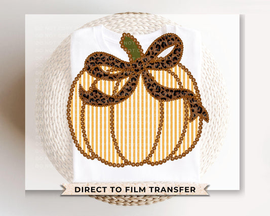 Coquette Seersucker Pumpkin DTF Transfer, Trendy, Ready to Press