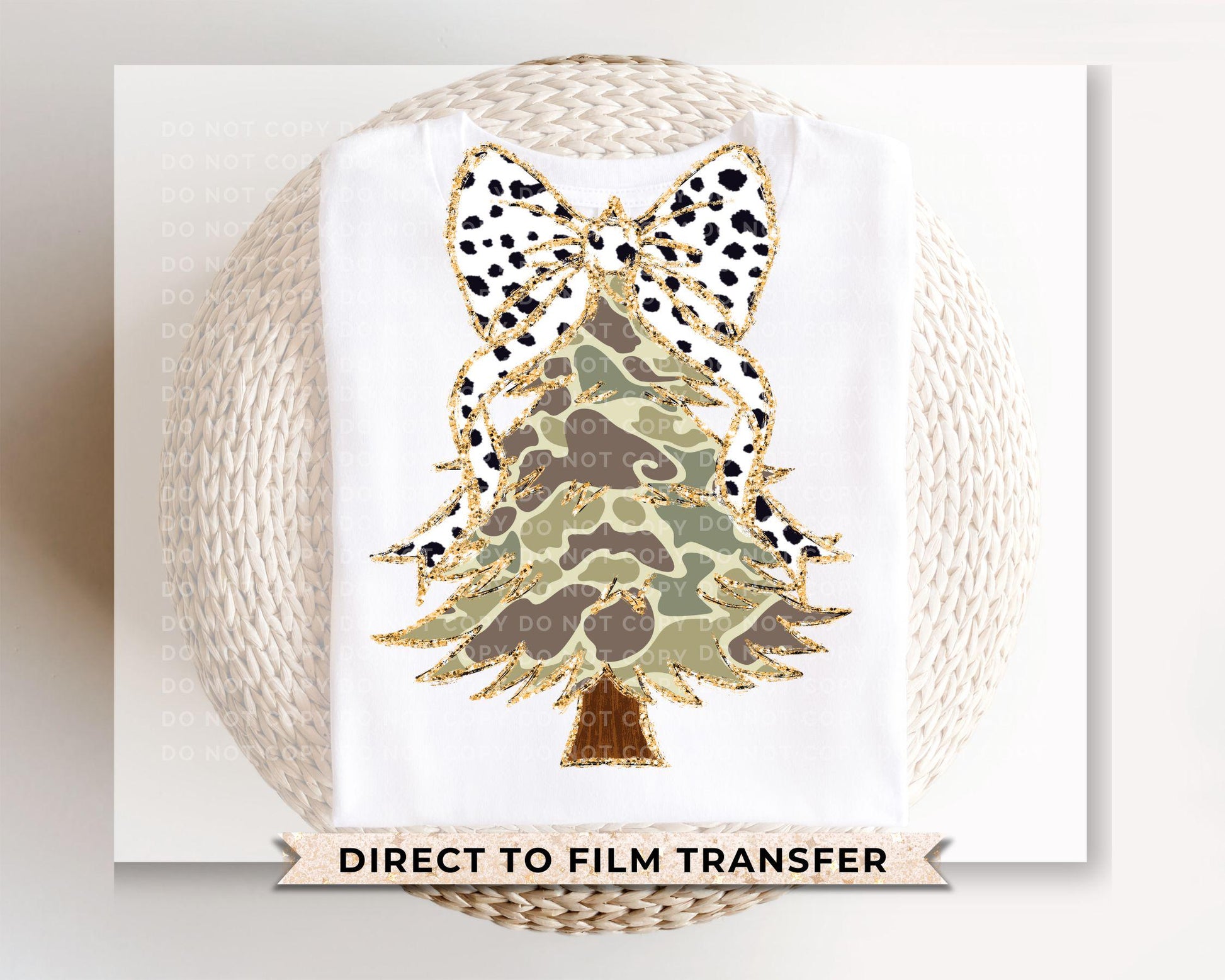 Coquette Camo Christmas Tree DTF Transfer, Trendy, Ready to Press, Brushstroke, Dalmatian