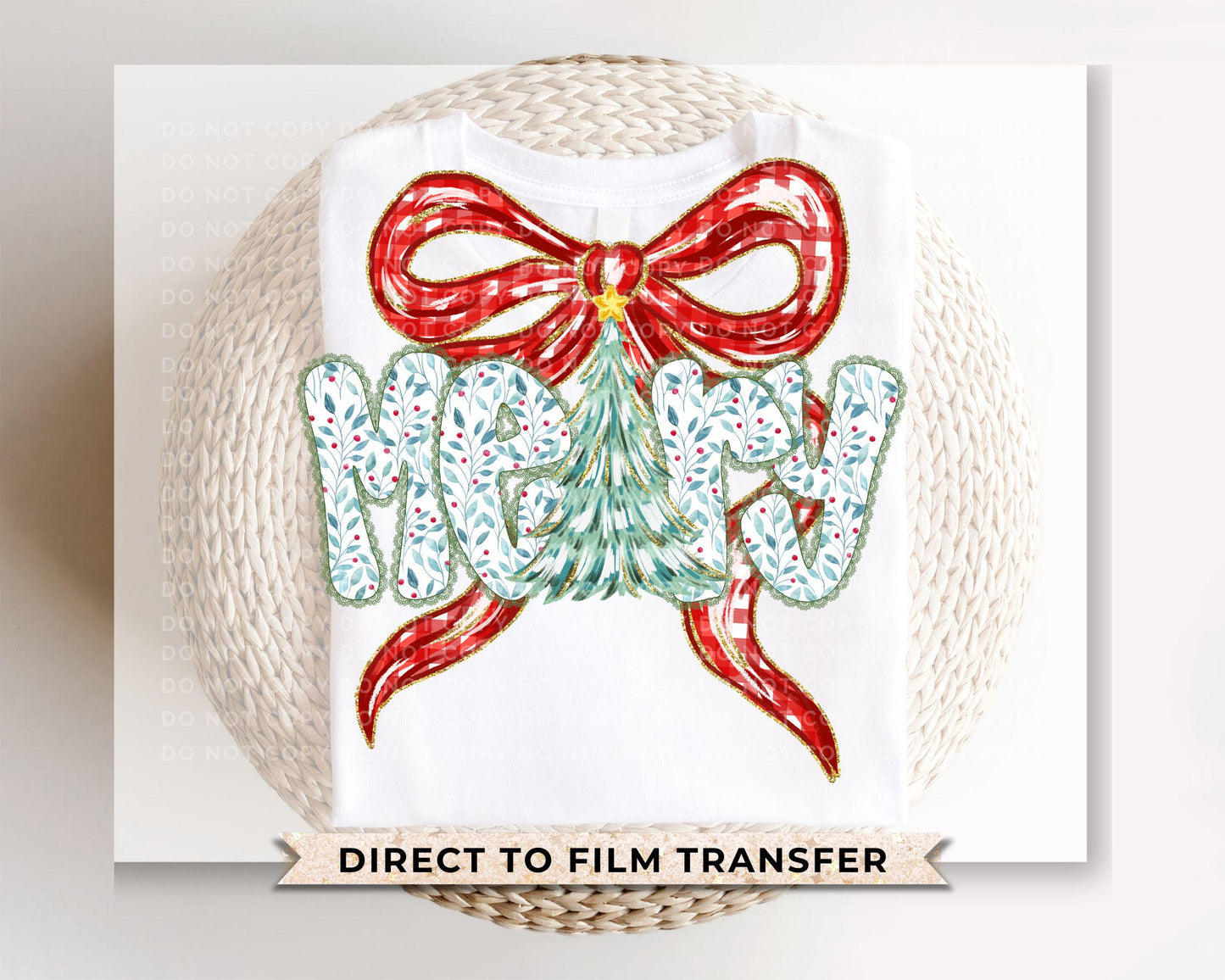 Coquette Bow Merry Christmas DTF Transfer, DTF Transfer, Trendy, Ready to Press