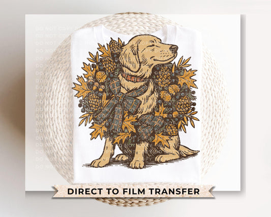 Golden Retriever DTF Transfer, Trendy Thanksgiving, DTF Thanksgiving, Ready to Press, Fall Wreath