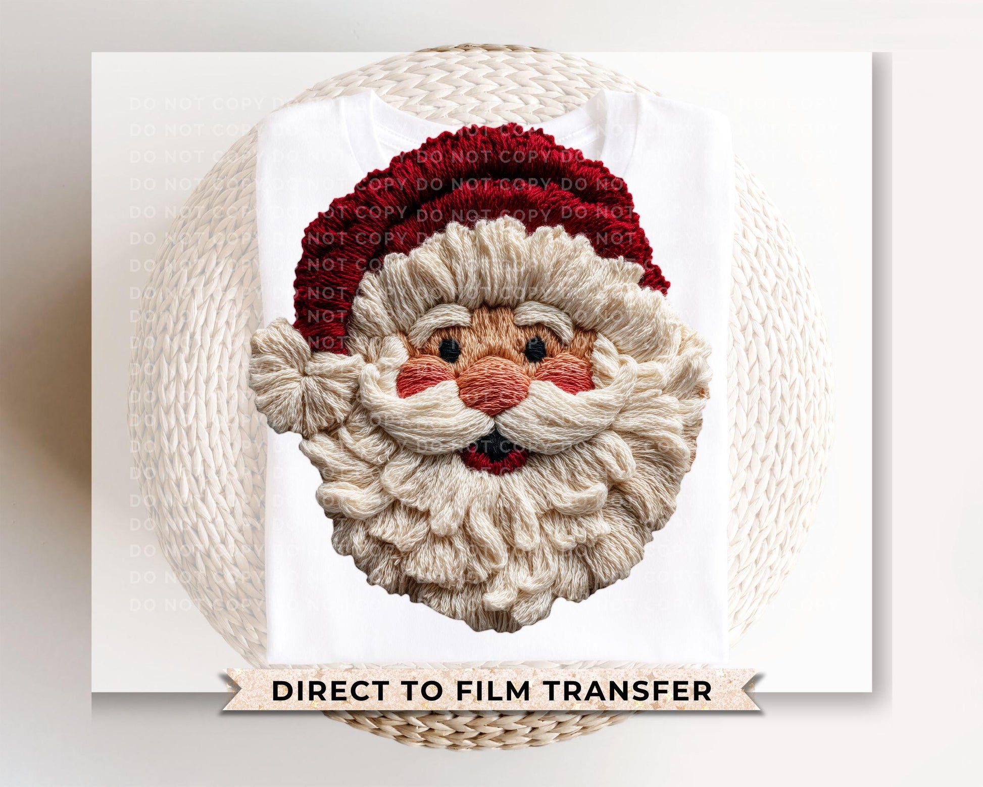 Faux Latch Hook Yarn Santa DTF Transfer, Trendy, Ready to Press