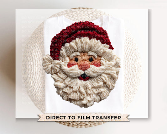 Faux Latch Hook Yarn Santa DTF Transfer, Trendy, Ready to Press