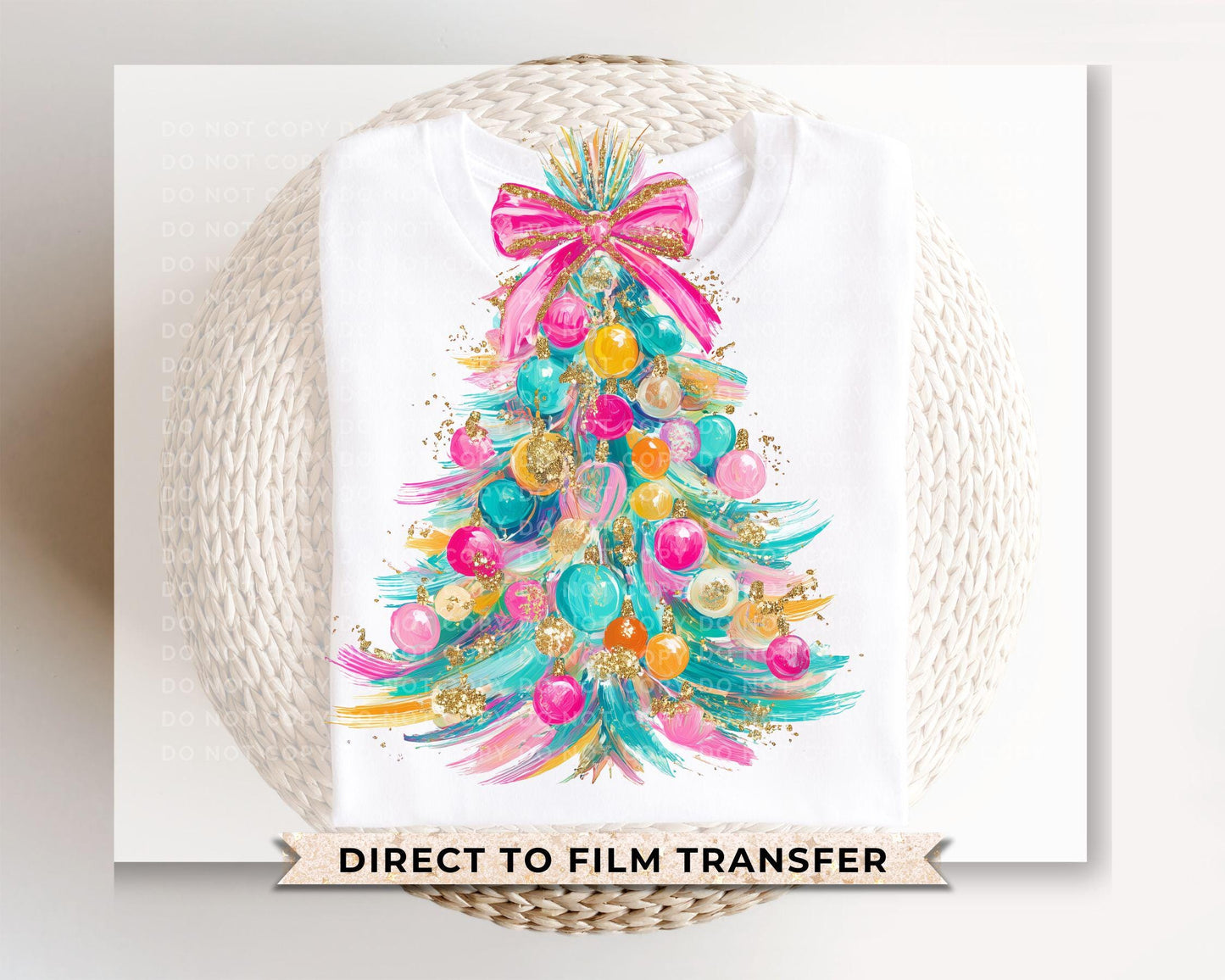 Brushstroke Ornament Christmas Tree DTF Transfer, Trendy, Ready to Press