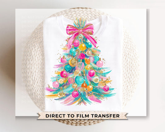 Brushstroke Ornament Christmas Tree DTF Transfer, Trendy, Ready to Press