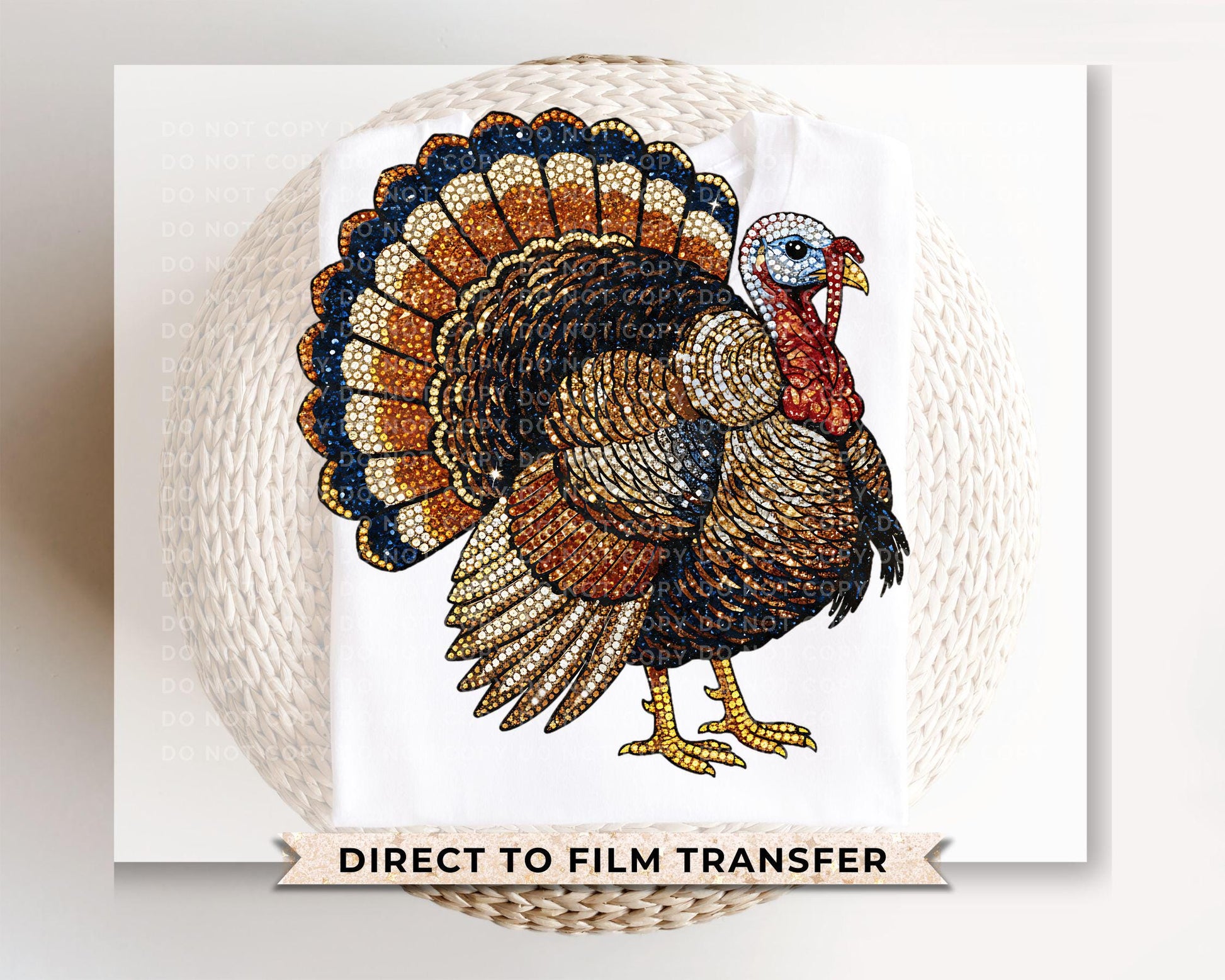 Faux Rhinestone Turkey DTF Transfer, Trendy, Ready to Press