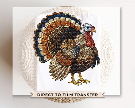 Faux Rhinestone Turkey DTF Transfer, Trendy, Ready to Press