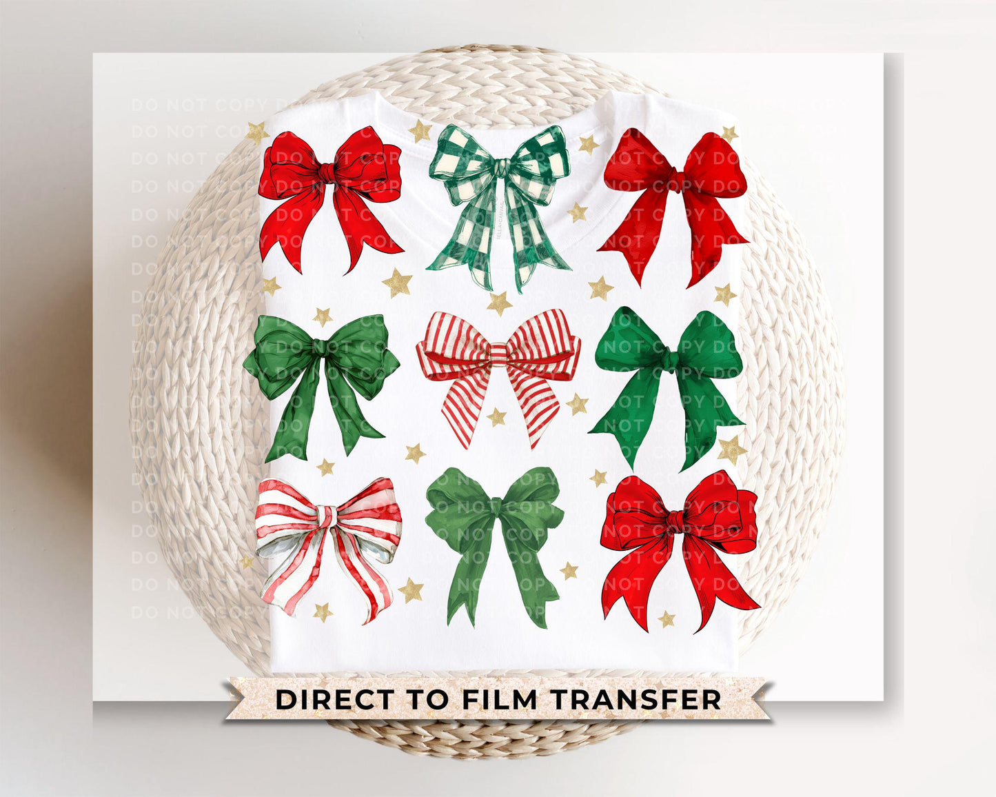 Coquette Christmas Bows DTF Transfer, Trendy, Ready to Press