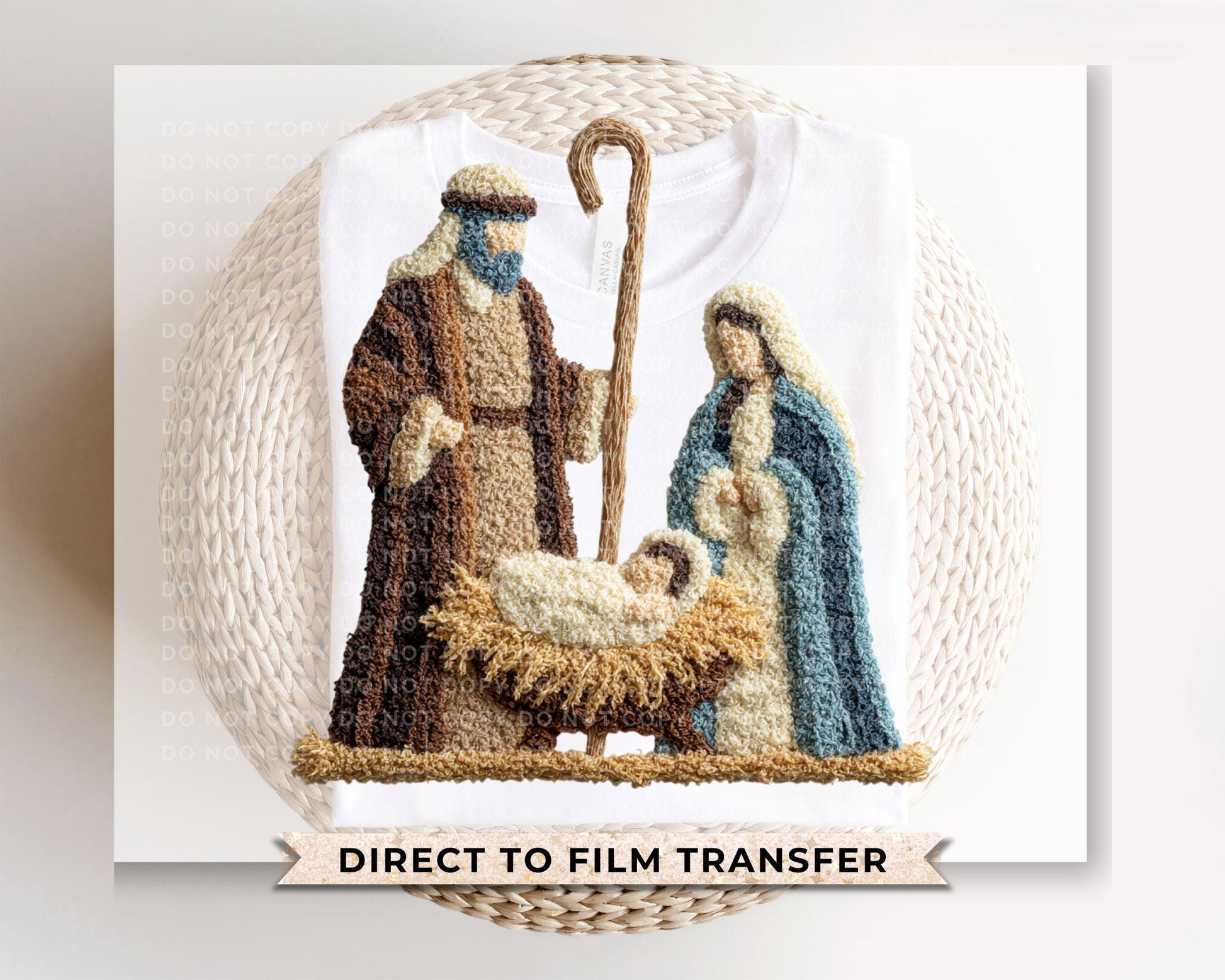 Faux Latch Hook Yarn Nativity DTF Transfer, Trendy, Ready to Press, Christmas