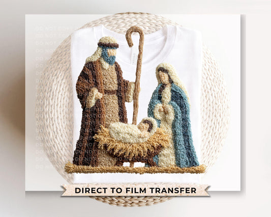 Faux Latch Hook Yarn Nativity DTF Transfer, Trendy, Ready to Press, Christmas