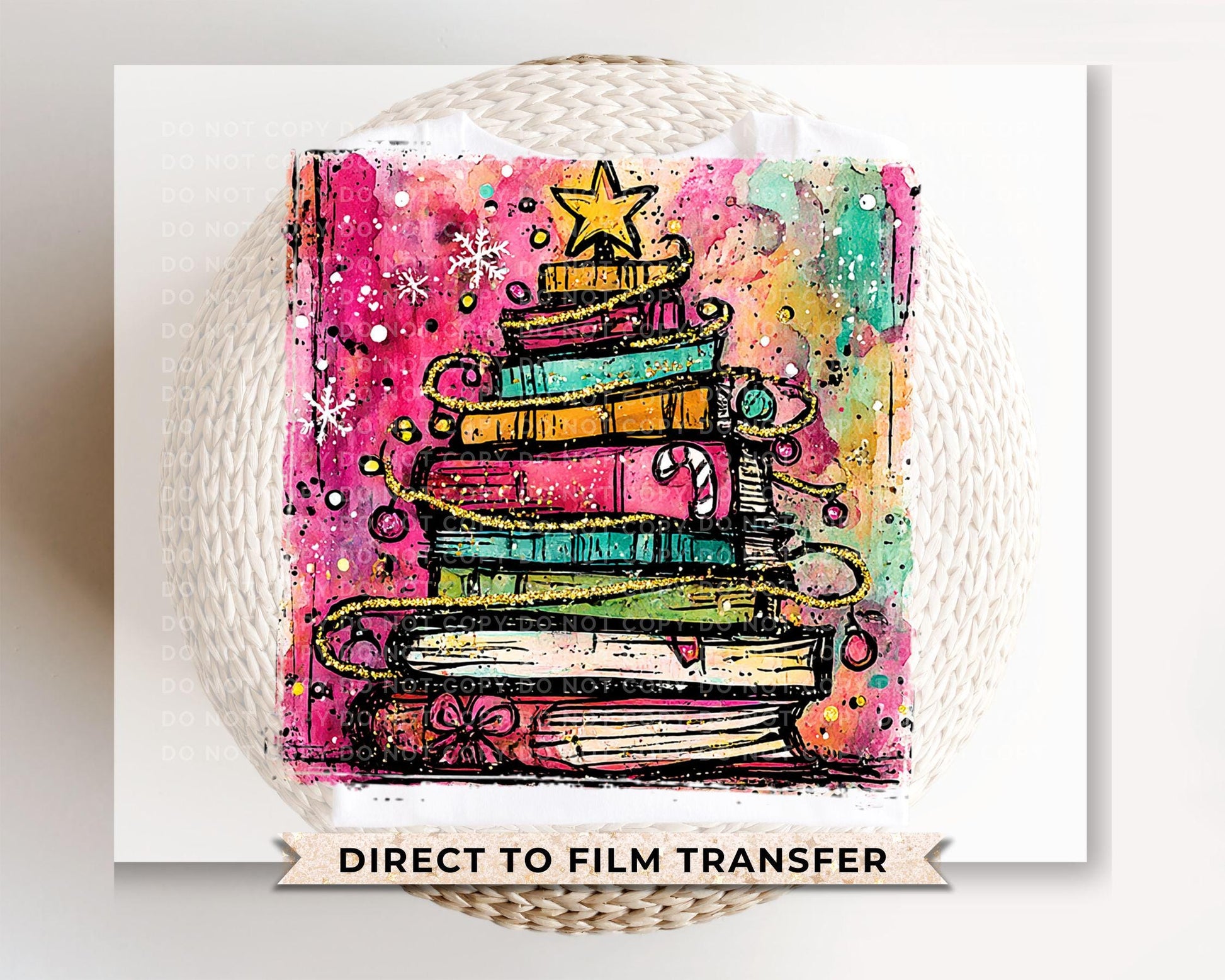 Book Christmas Tree DTF Transfer, Ready to Press, Direct to Film, Holiday, Book Lover, Teacher, Librarian