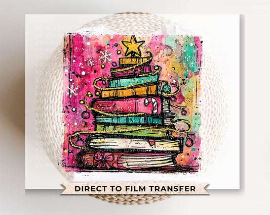 Book Christmas Tree DTF Transfer, Ready to Press, Direct to Film, Holiday, Book Lover, Teacher, Librarian