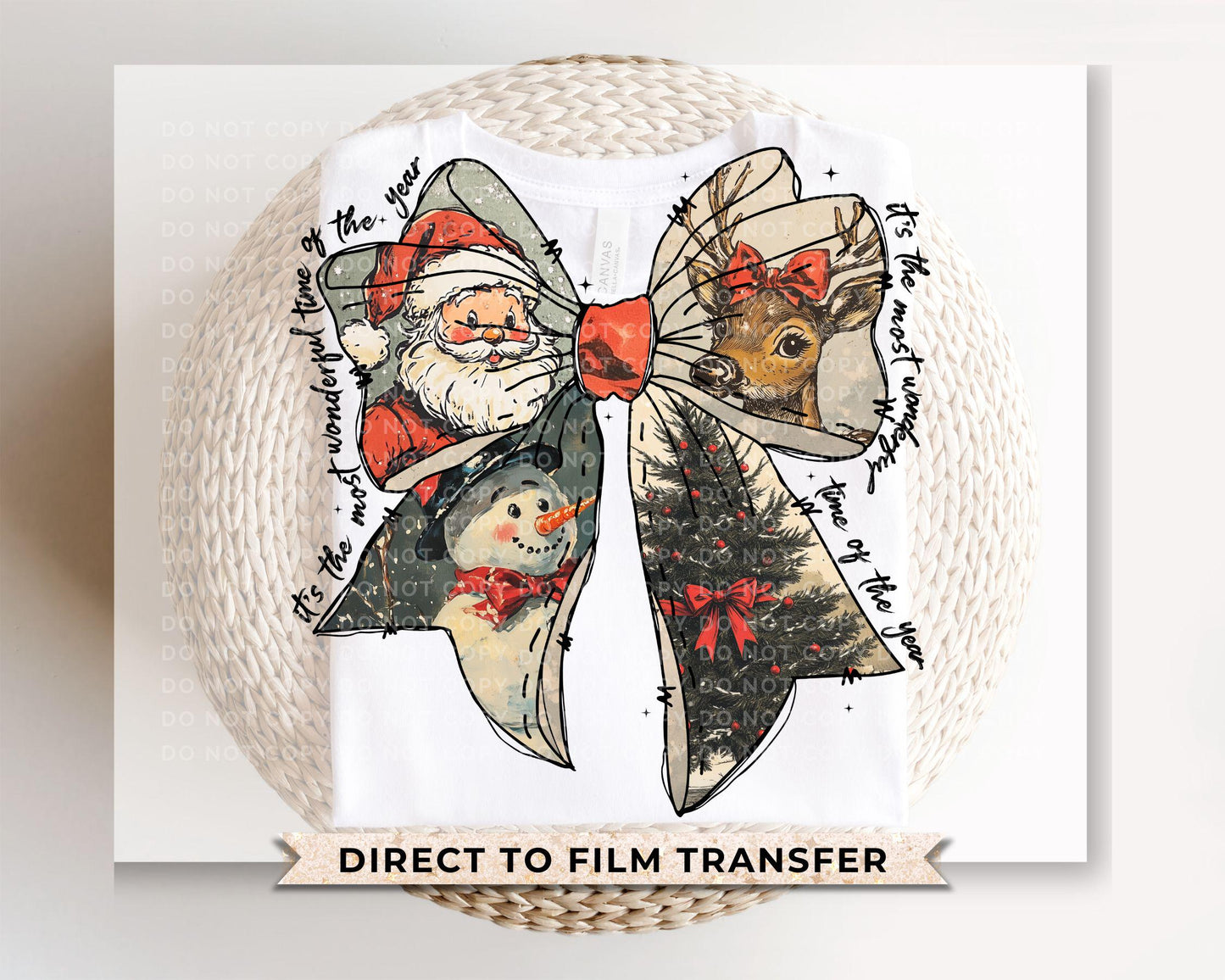 Coquette Christmas Bow DTF Transfer, Ready to Press, Direct to Film, Holiday, Old Fashion Bow