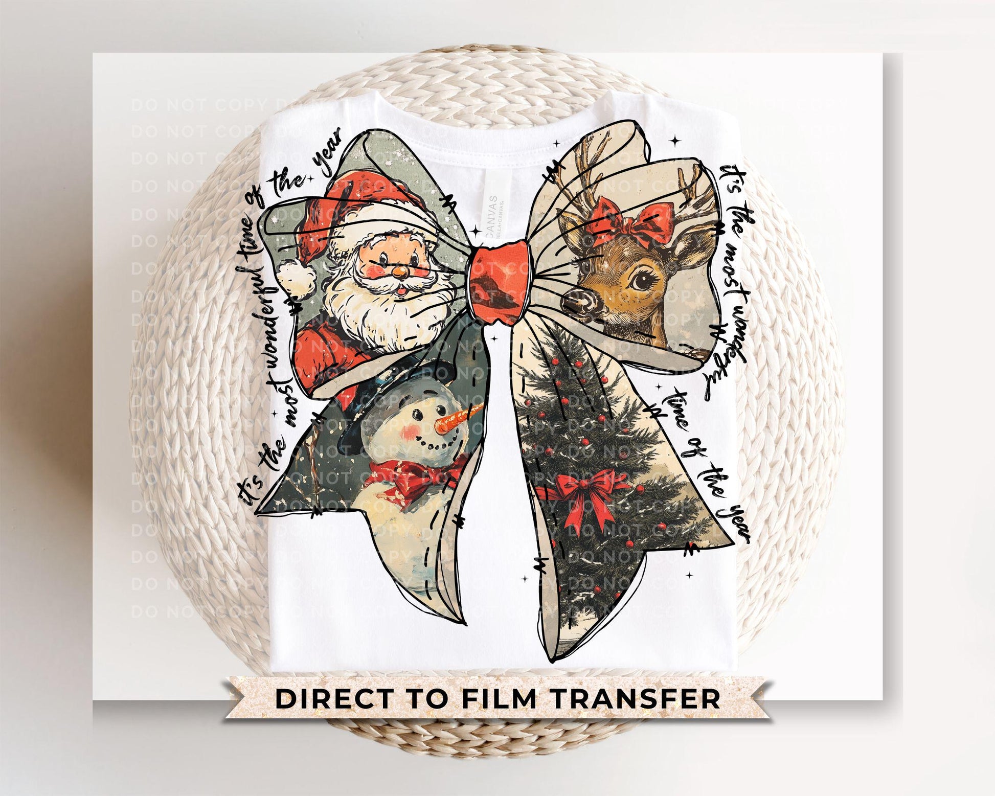 Coquette Christmas Bow DTF Transfer, Ready to Press, Direct to Film, Holiday, Old Fashion Bow