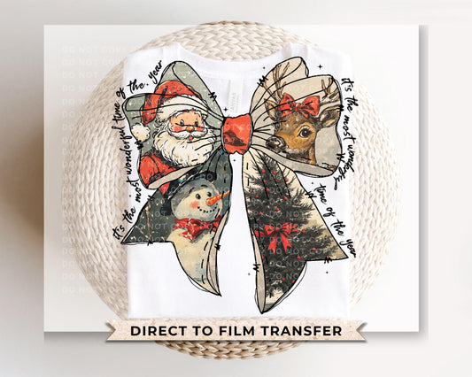 Coquette Christmas Bow DTF Transfer, Ready to Press, Direct to Film, Holiday, Old Fashion Bow