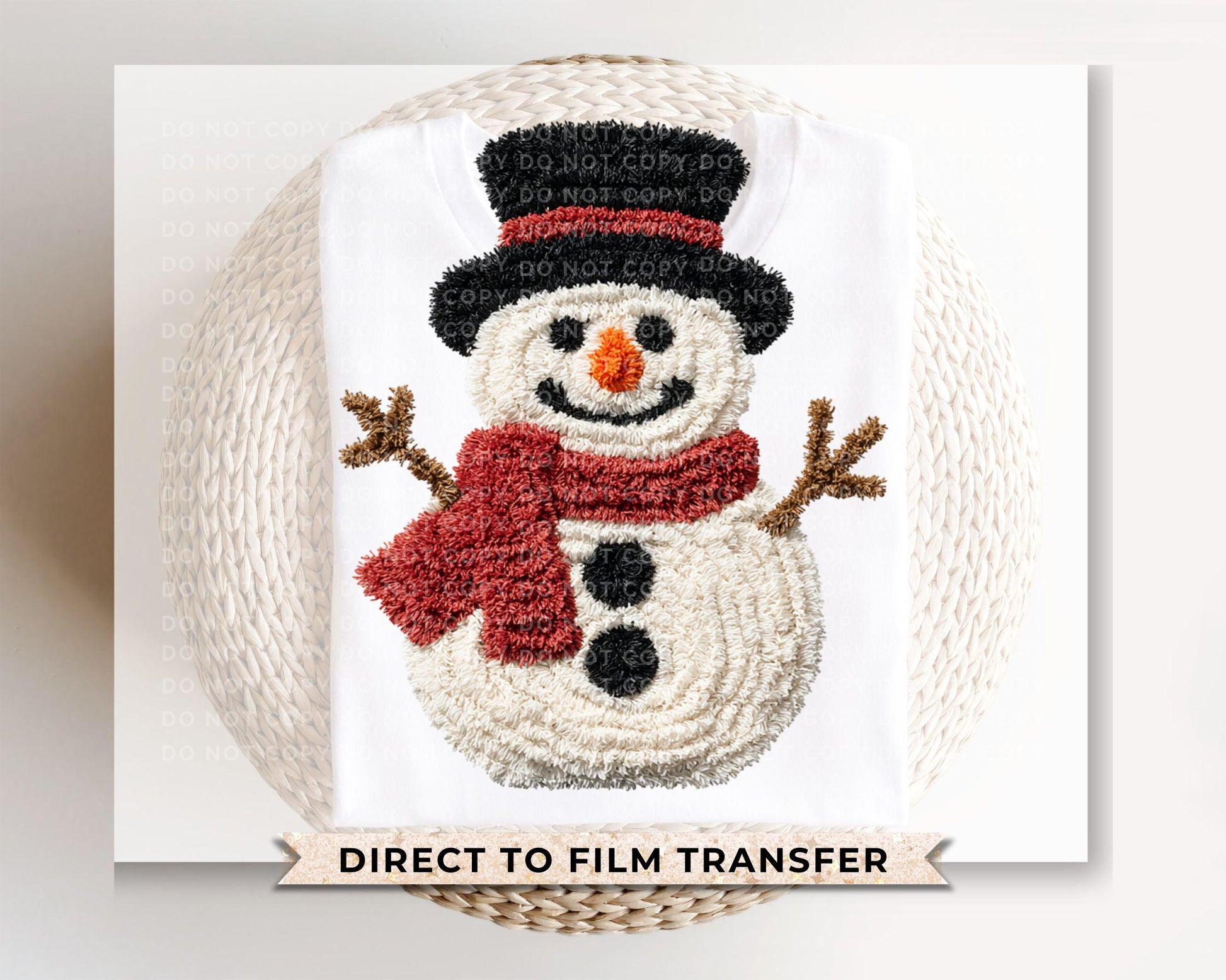 Faux Latch Hook Yarn Snowman DTF Transfer, Ready to Press, Sublimation Transfers, Heat Transfer, Direct to Film, Holiday, Winter