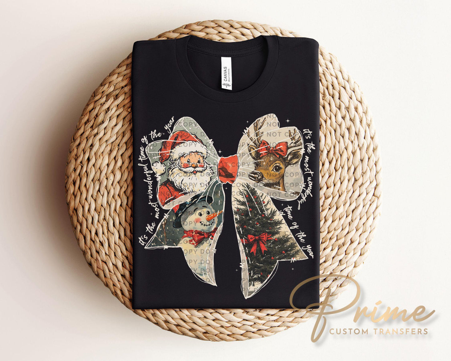 Coquette Christmas Bow DTF Transfer, Ready to Press, Direct to Film, Holiday, Old Fashion Bow
