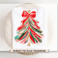 Brushstroke Christmas Tree DTF Transfer, Ready to Press, Heat Transfer, Direct to Film, Holiday, Coquette, Girly FAUX Glitter Red Bow