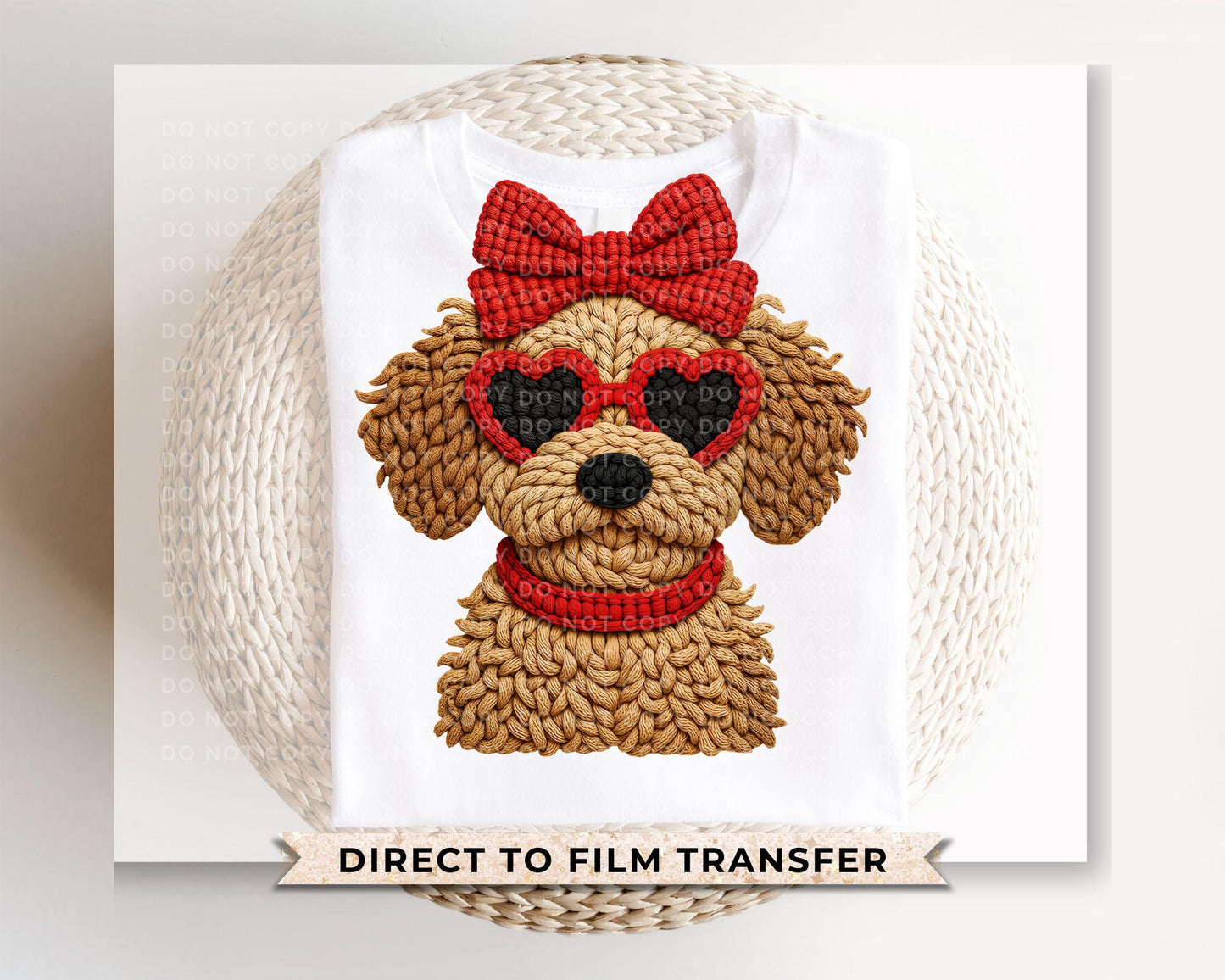 Faux Yarn Valentine Dog DTF Transfer | Ready To Press | Direct To Film