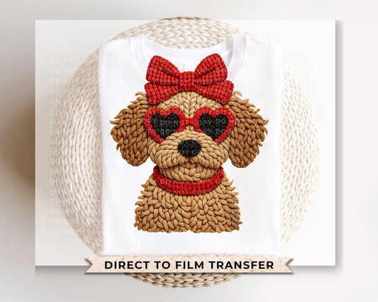 Faux Yarn Valentine Dog DTF Transfer | Ready To Press | Direct To Film