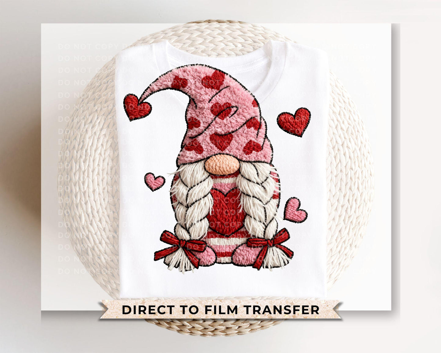 Latch Hook Yarn Valentine Gnome DTF Transfer | Ready to Press | Direct to Film